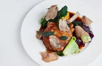 Veal cutlet with pumpkin, cabbage and sage