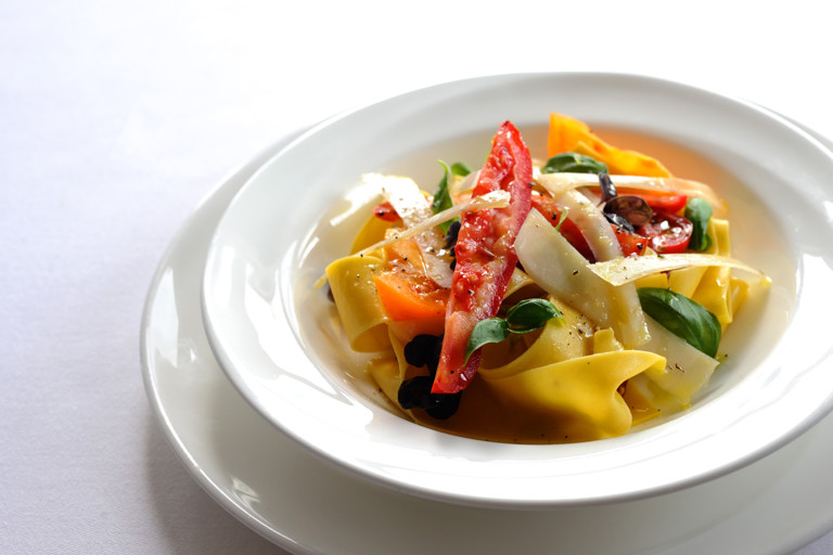 Pappardelle with slow cooked tomatoes, Parmesan and basil