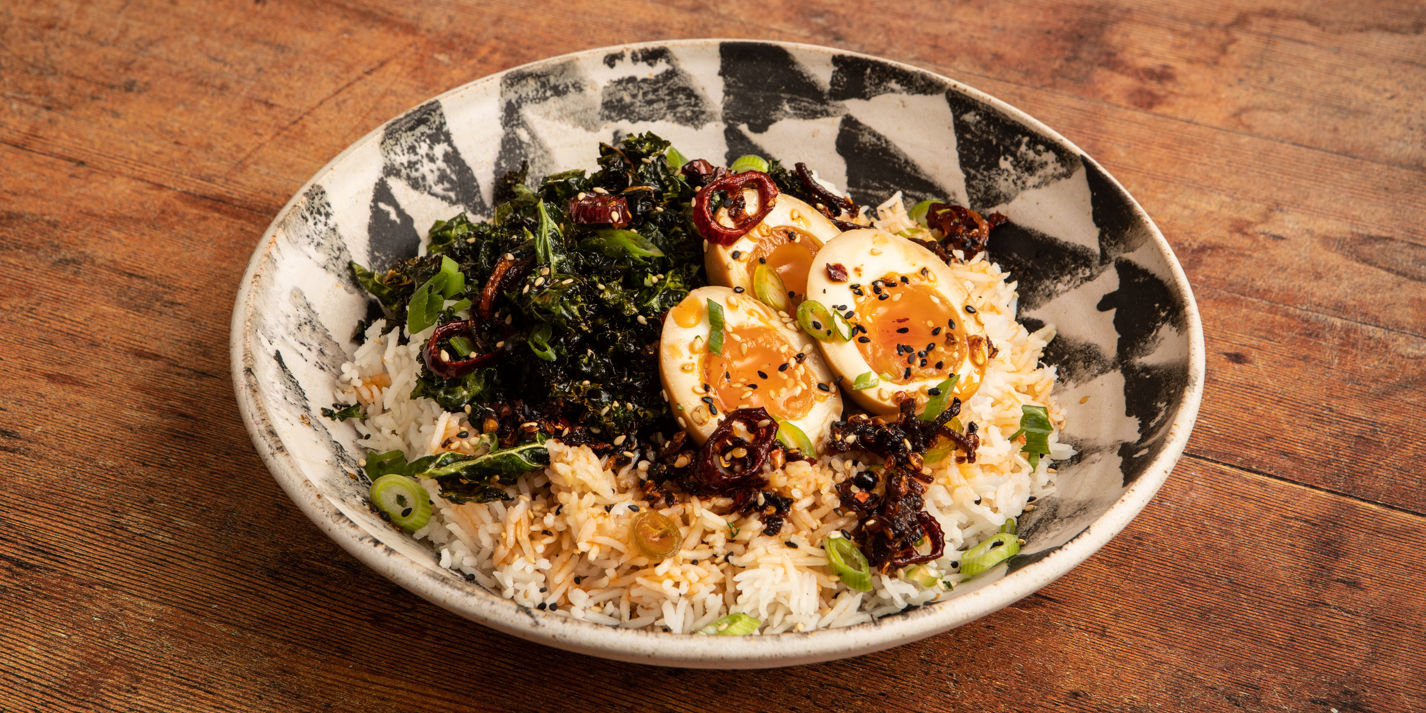 Mayak Eggs With Crispy Five-Spice Kale Recipe - Great British Chefs