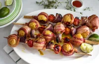 Perline potato and bacon skewers