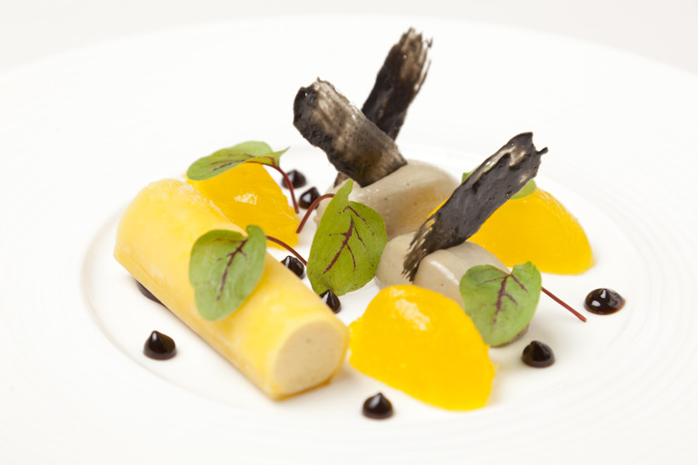 Bergamot parfait, orange jelly, liquorice cream
