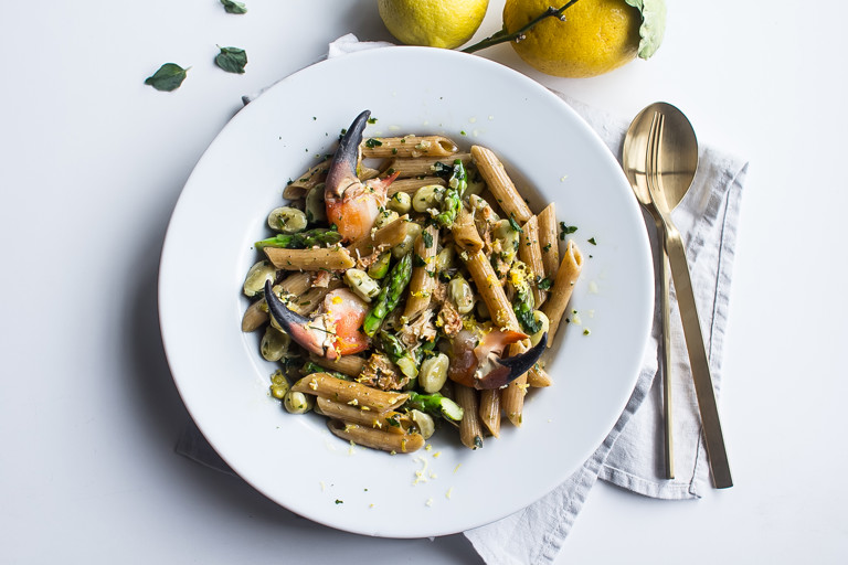 Spring Crab and lemon Penne Rigate