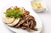 Grilled Welsh Lamb cutlets with hummus and halloumi