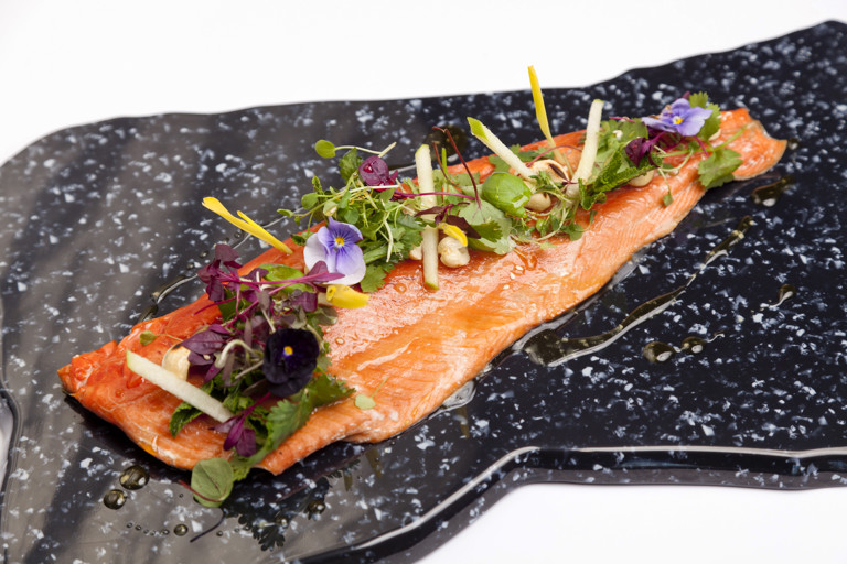 Alaska salmon with green apple salad