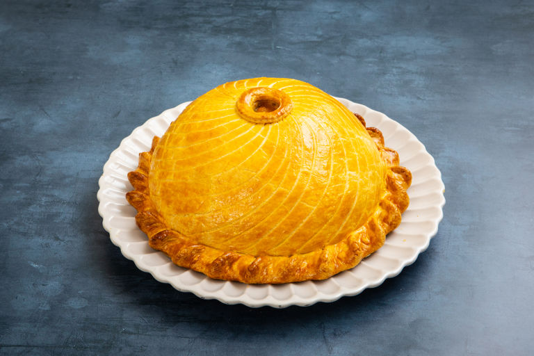 Coronation chicken and butternut pie with mango jelly