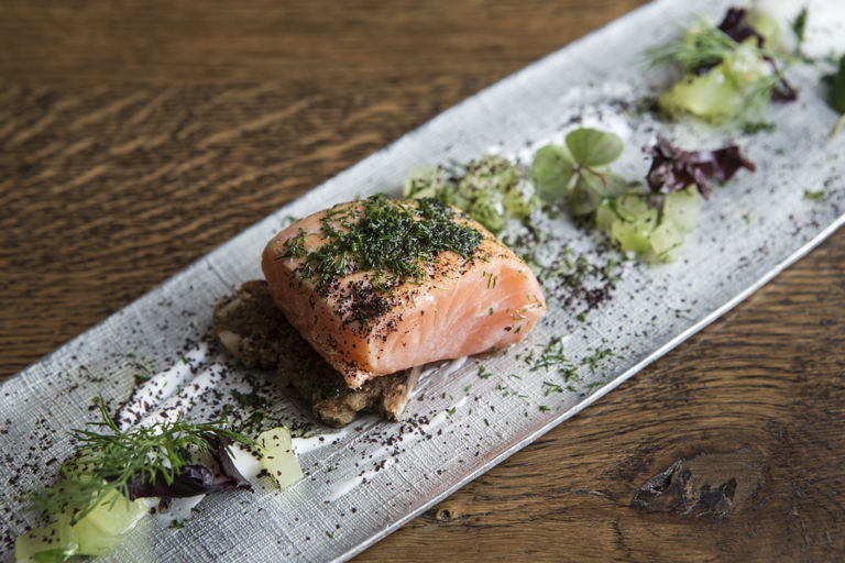 Marinated smoked salmon with dill and cucumber