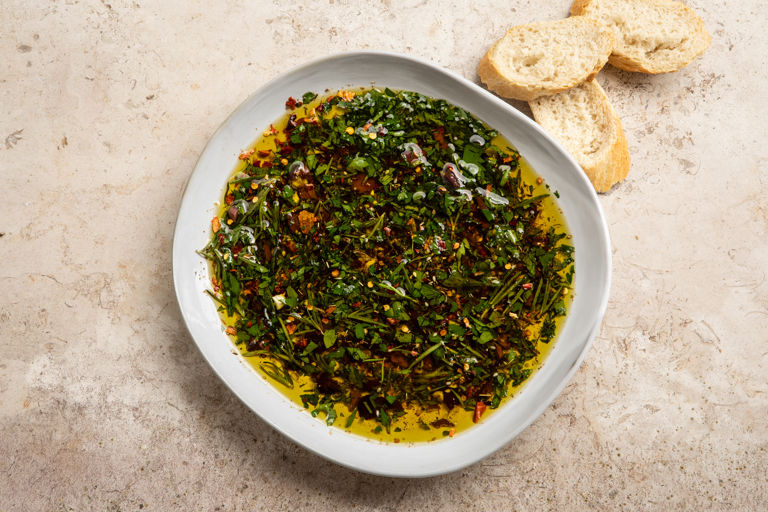 Za’atar, balsamic vinegar and kalamata olive dipping oil