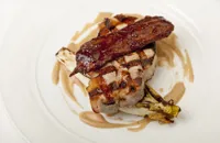 Barbecued pork chop with apple and endive