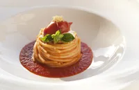 Spaghetti with Piennolo tomatoes and burrata