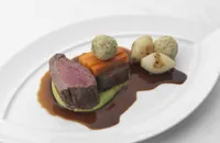 Fillet of Scottish beef with slow-cooked shoulder and marrow dumplings