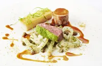 Herb crusted Welsh Lamb chump, liquorice confit lamb neck, caramelised fennel, capers and ‘spice of angels’