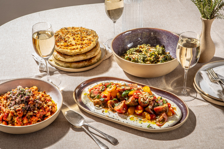 Heritage tomatoes with whipped feta and oregano oil