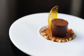 Chilled chocolate fondant with salted butter caramel sauce