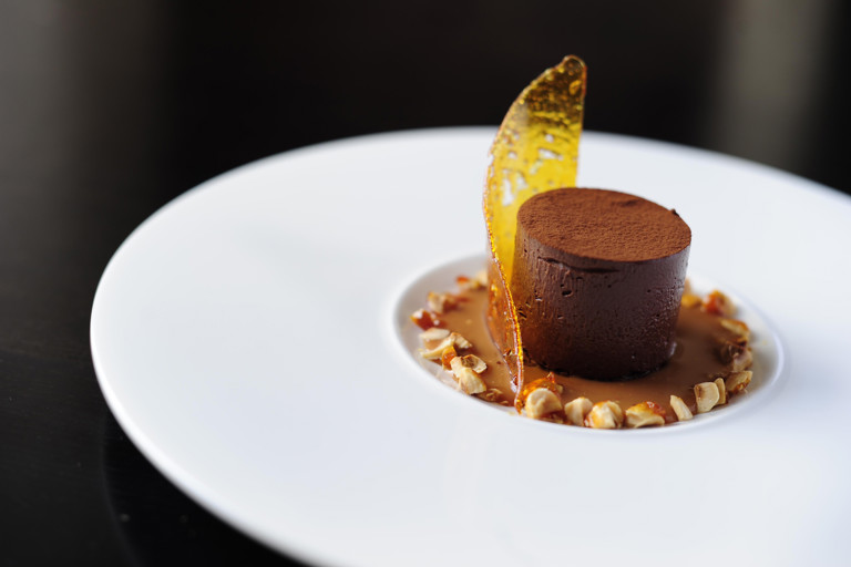 Chilled chocolate fondant with salted butter caramel sauce