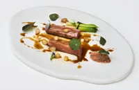 Lamb loin with caramelised onions and rhubarb compote