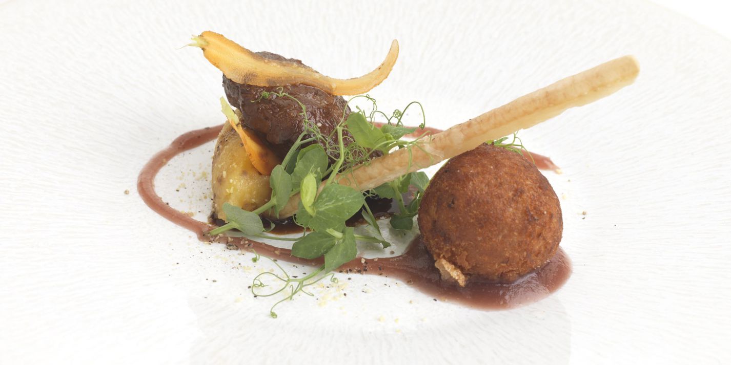 Pork Cheek with Crispy Ham Hock Bon Bon Recipe - Great British Chefs
