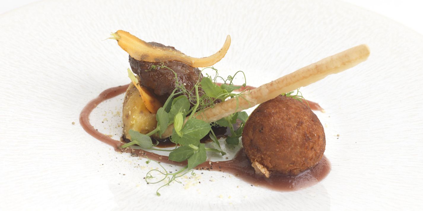 Pork Cheek with Crispy Ham Hock Bon Bon Recipe - Great British Chefs