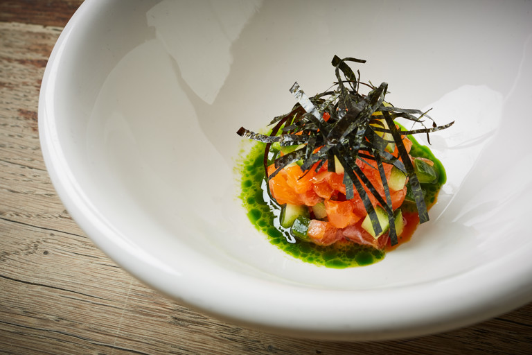 Chalkstream trout and cucumber tartare