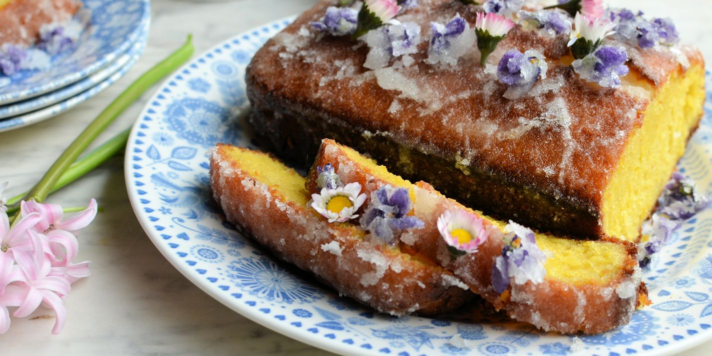 Lemon drizzle cake with edible flowers recipe - Great British Chefs