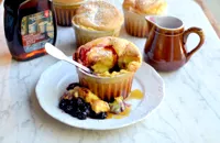 Blueberry souffles with maple drizzle