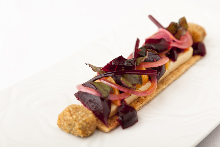 Elvedon beetroot tart with Binham blue cheese beignets