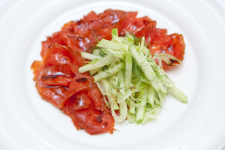Alaska salmon marinated in treacle and whisky with fennel and apple salad