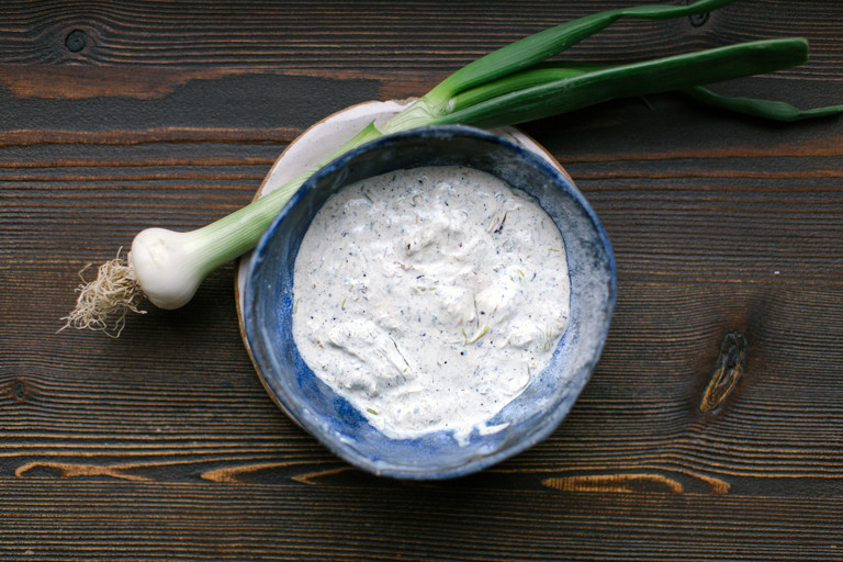 Burnt spring onion crema