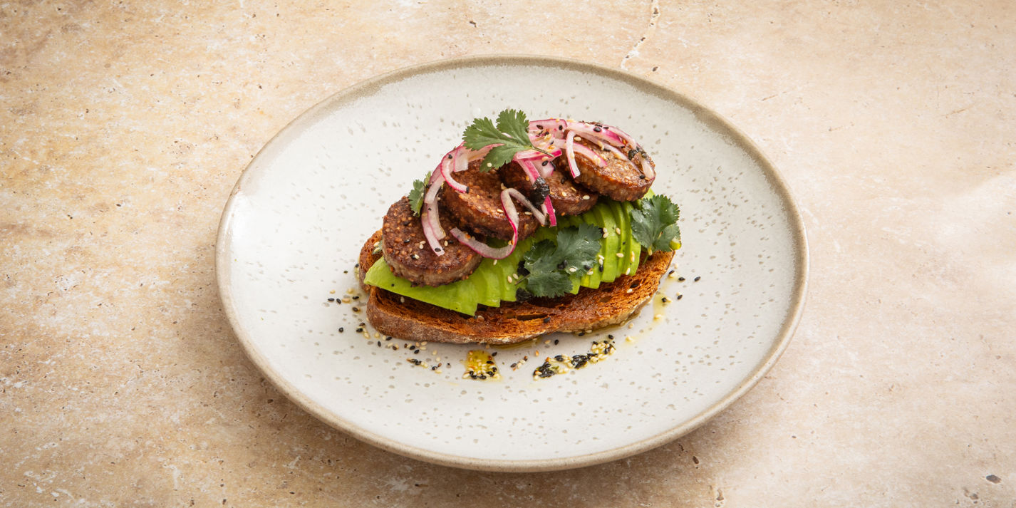 White Pudding and Avocado Toast with Pickled Onions Recipe - Great British Chefs