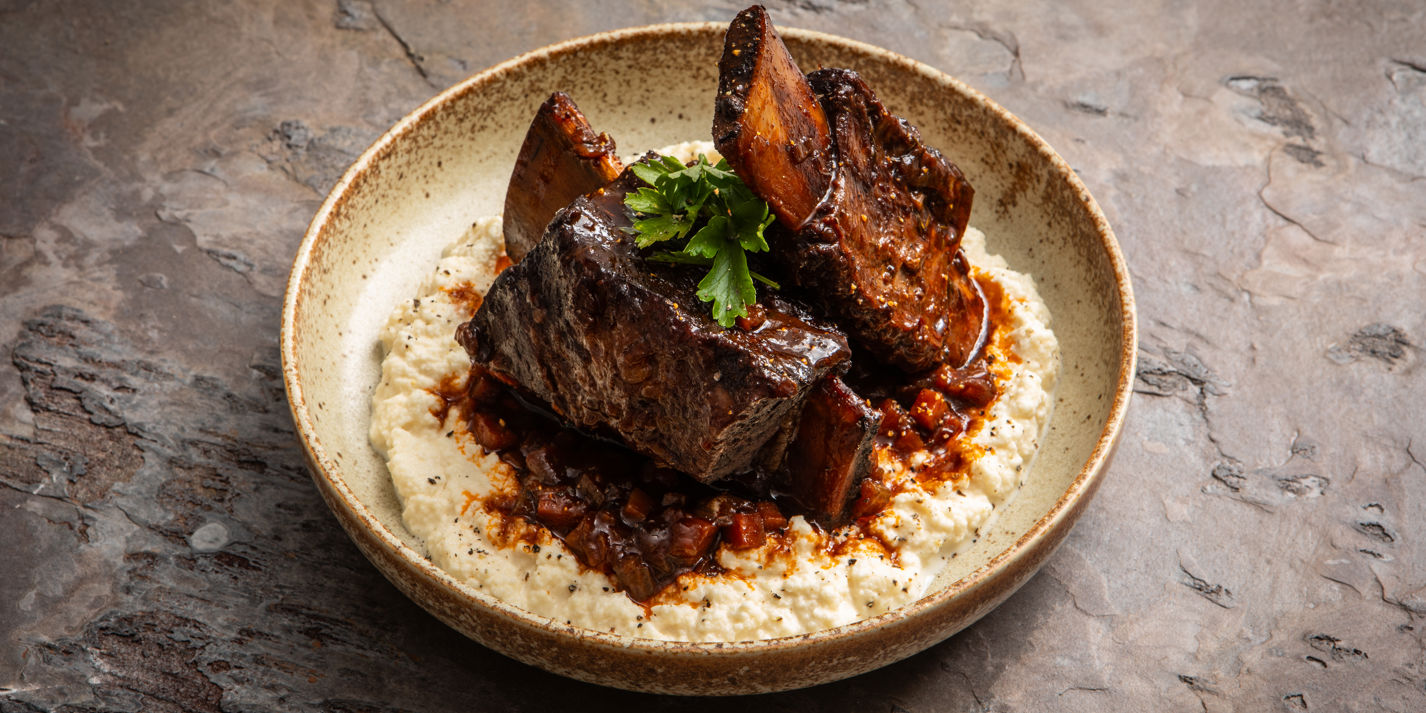 Marmite-Braised Beef Short Ribs with Celeriac Purée - Great British Chefs