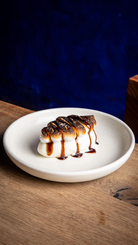Wigmore cheese ice cream, bread caramel, torched meringue and caramelised breadcrumbs recipe reel