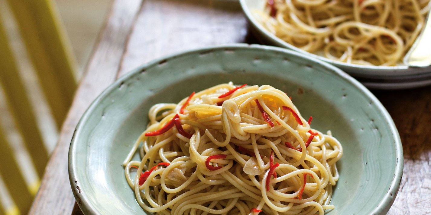 Spaghetti with garlic, olive oil and chilli