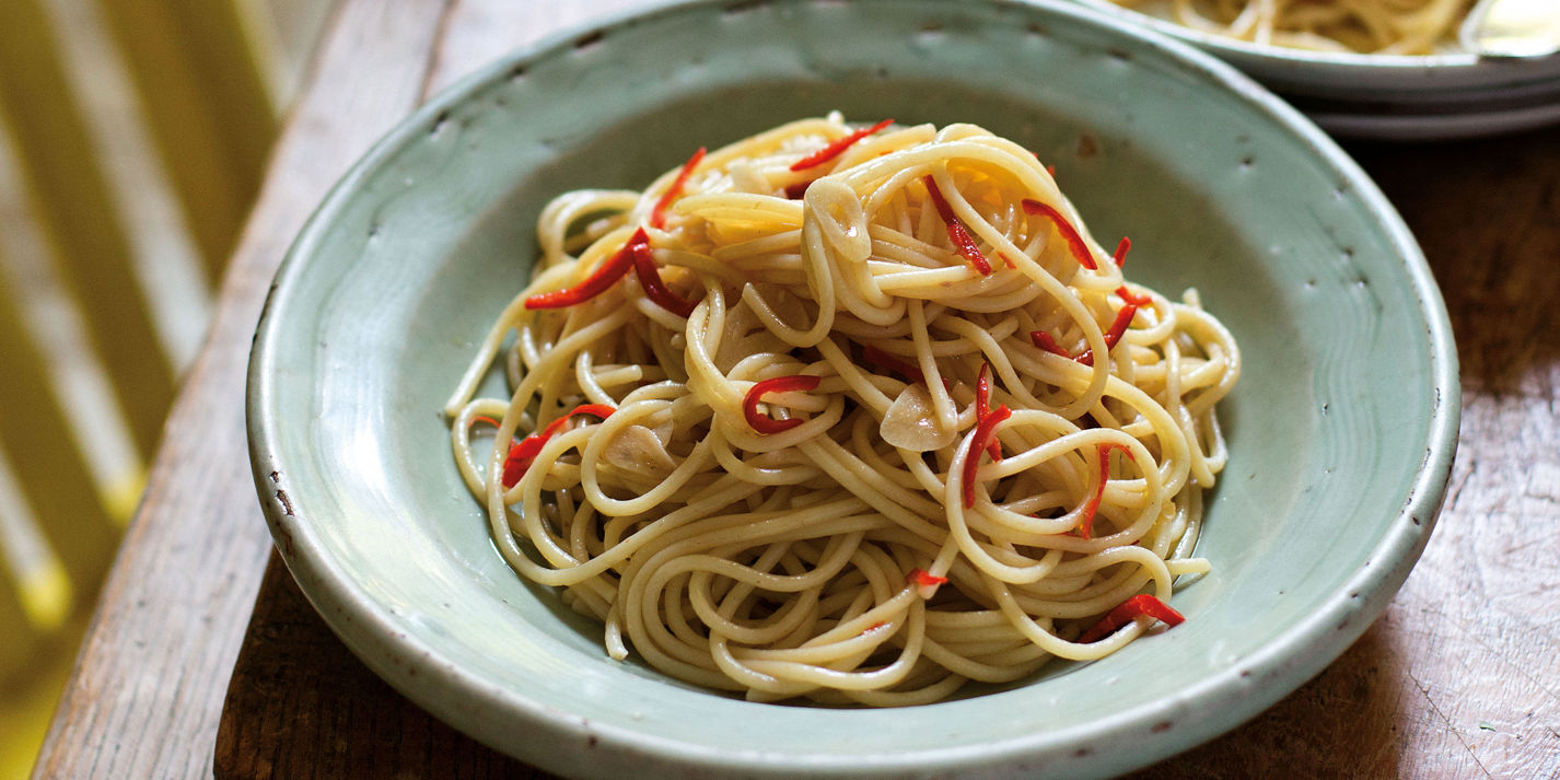 Spaghetti with garlic, olive oil and chilli 