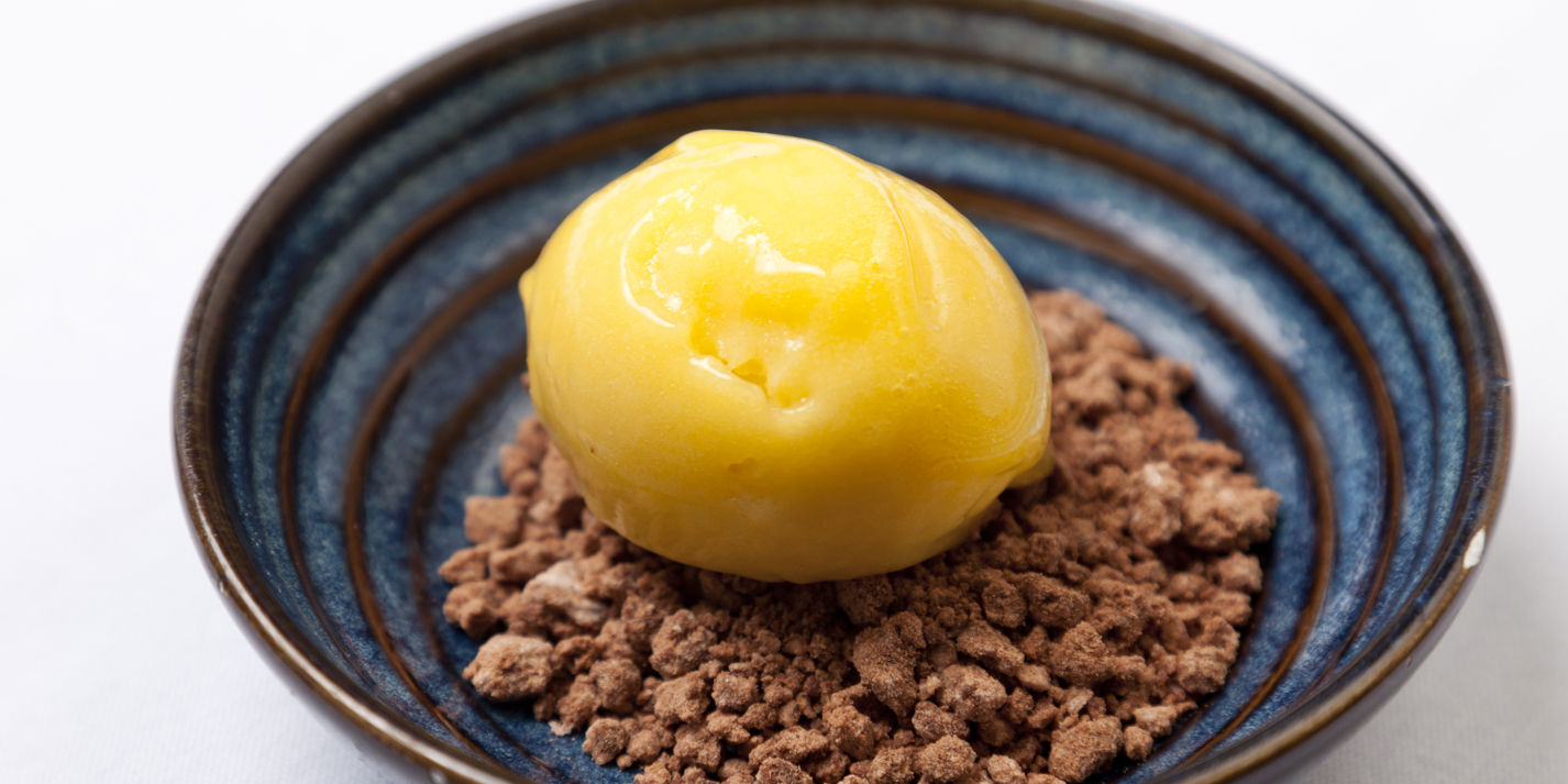 Mango sorbet with marinated paw paw