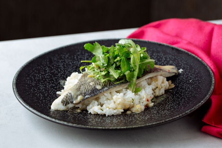 Steamed sea bream with spiced coconut sauce and jasmine rice