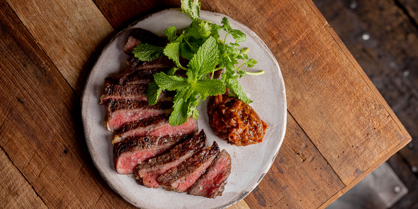 Aged Beef Sirloin with Grilled Chilli Relish Recipe - Great British Chefs