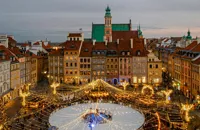 A square in Warsaw lit up at Christmas