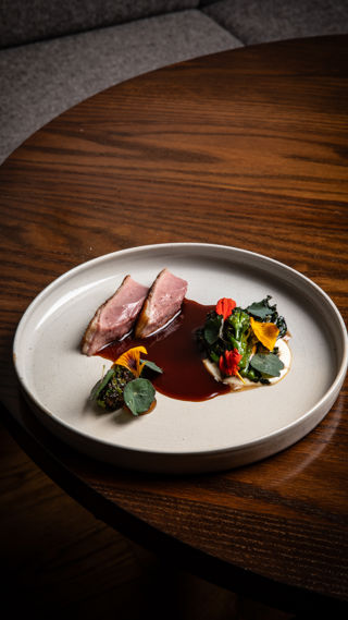 Barbecued dry-aged duck with purple sprouting broccoli, sherry and ajo bianco recipe reel