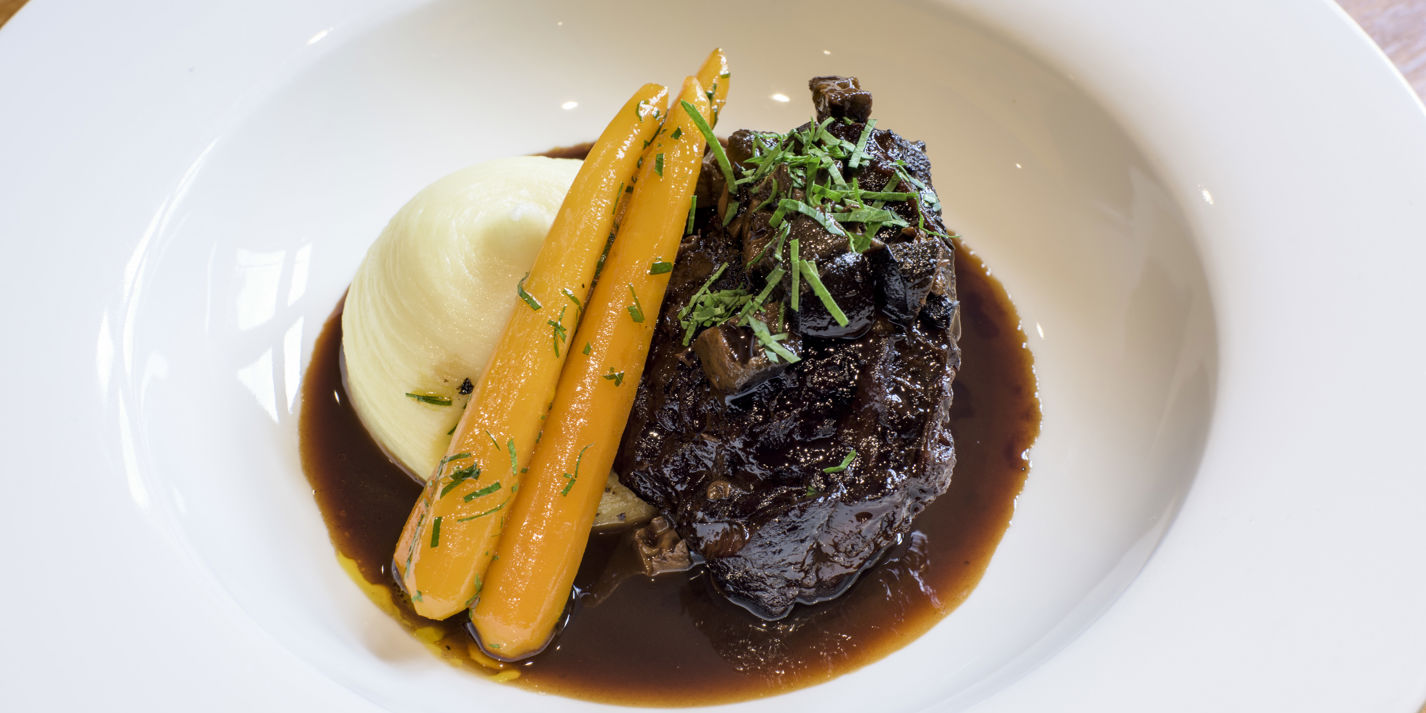 Braised Beef cheek with anchovy, pickled walnuts and mash