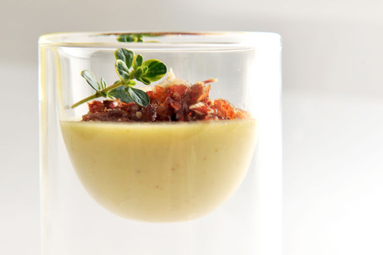 Chicken liver parfait with smoked bacon