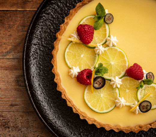 Citrus tart with preserved lemon cream and fresh fruit 