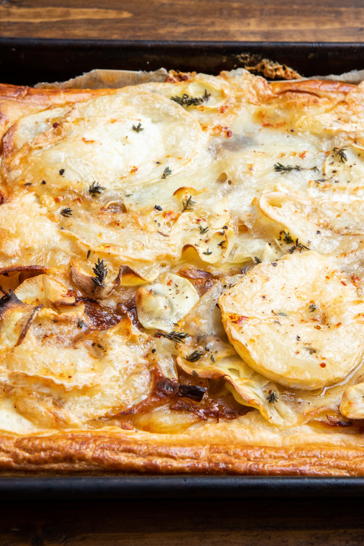 Honeydressed Parsnip, Goats’ Cheese and Potato Puff Pastry Tart Recipe Great British Chefs