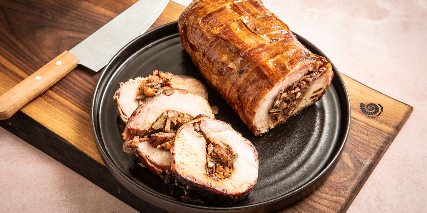 Bacon-Wrapped Festive Stuffed Pork Loin Recipe - Great British Chefs