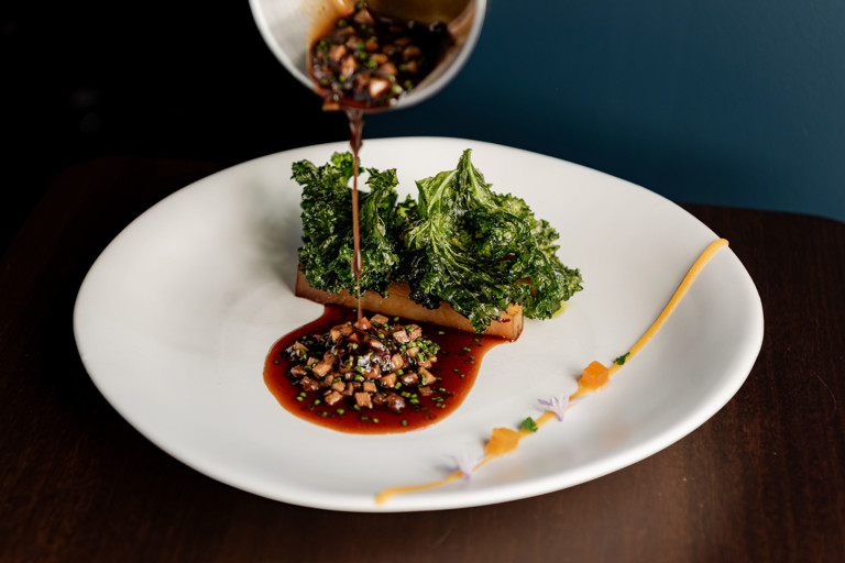 Kurobuta pork, Shaoxing rice wine, kale and apricot