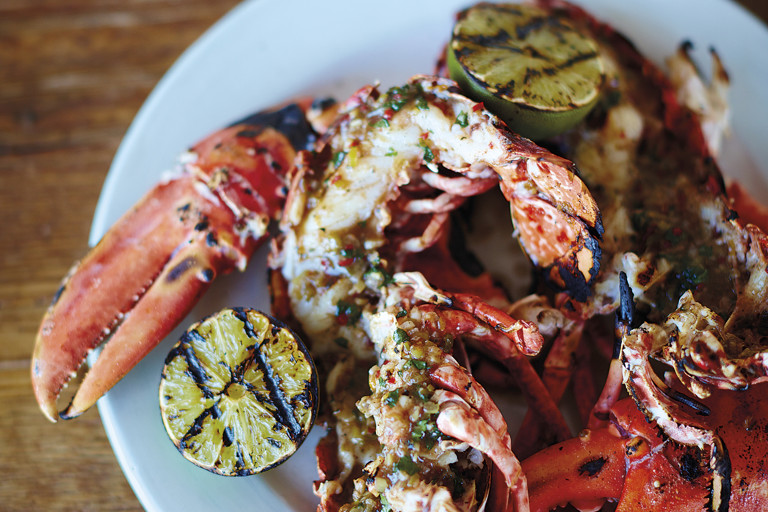 Barbecued jerk lobster with coconut rice