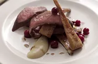 Breast of goose with cranberries and celeriac