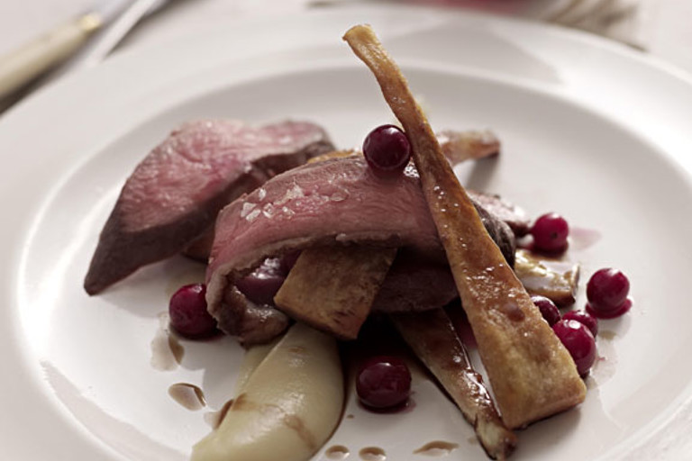 Breast of goose with cranberries and celeriac