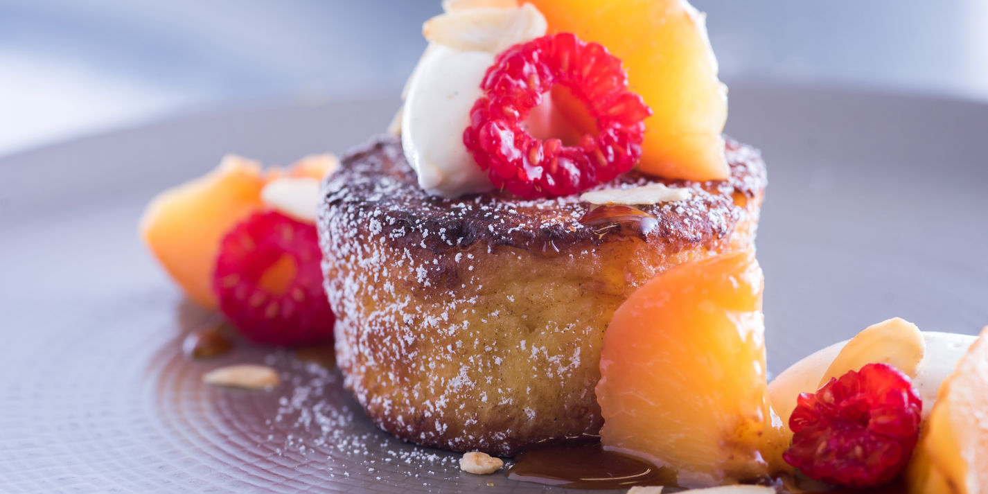 Sous Vide Poached Peach and Pain Perdu Recipe - Great British Chefs
