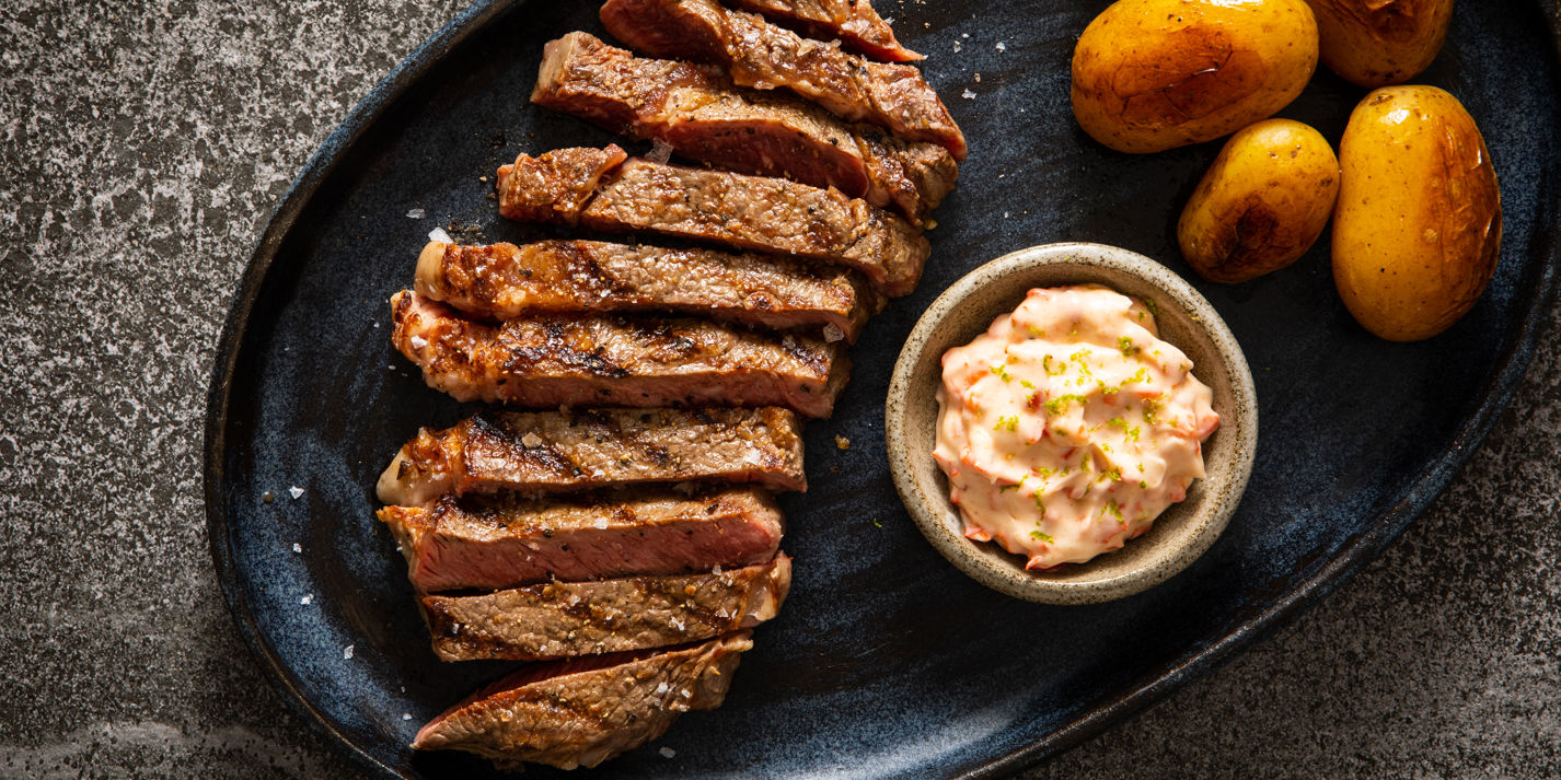 RibEye with Miso and ButterBraised New Potatoes and Charred Chilli