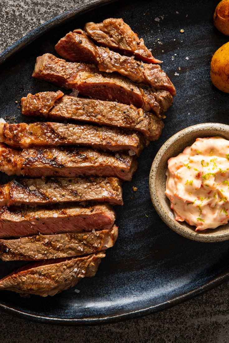 RibEye with Miso and ButterBraised New Potatoes and Charred Chilli