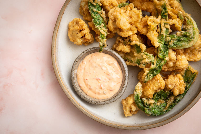 Cauliflower fritters with fermented chilli mayonnaise